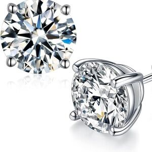Moissanite 4CT Total Weight Round Cut Stud Earrings (2CT Each)